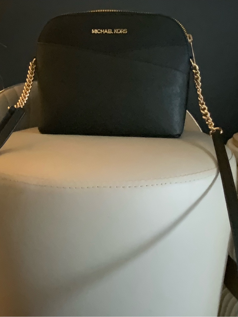 Michael Kors Black Leather Crossbody with Gold Chain